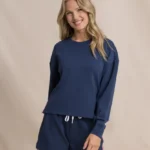 Southern Tide Women’s Long Sleeve Sabina Side Stripe Sweatshirt in Dress Blue