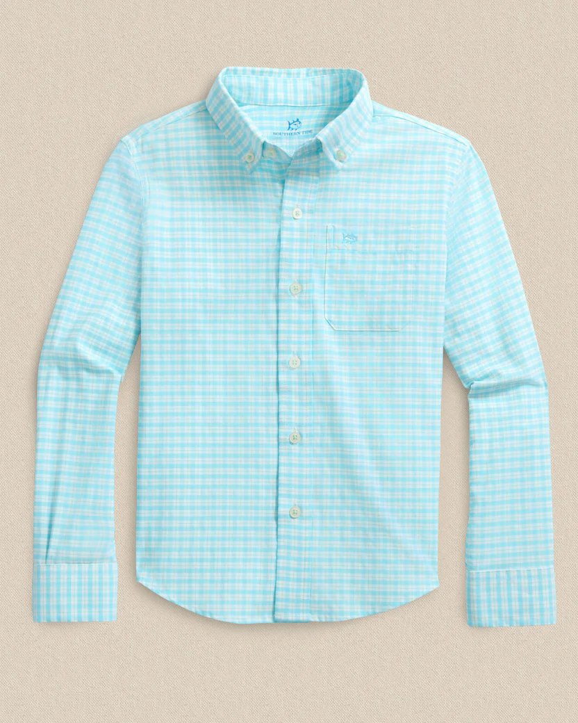 Southern Tide Youth Long Sleeve Coastal Breeze Precheck Plaid Sport Shirt