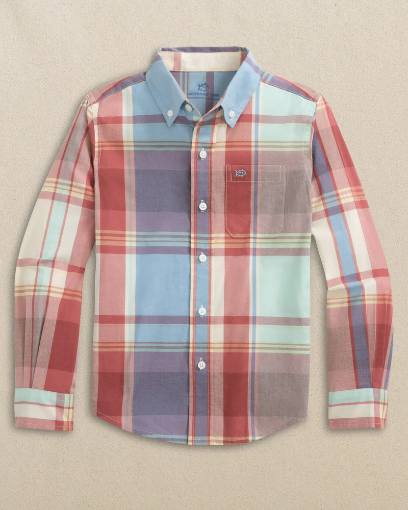 Southern Tide Youth Long Sleeve Surfside Madras Sport Shirt