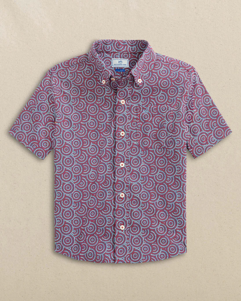 Southern Tide Youth Short Sleeve Coastal Breeze Firecracker Sport Shirt