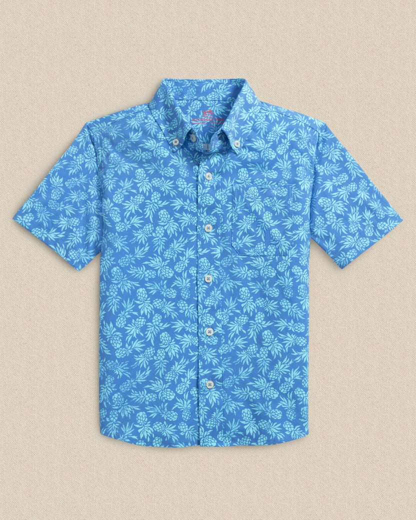 Southern Tide Youth Short Sleeve Coastal Breeze Pineapple Parade Sport Shirt