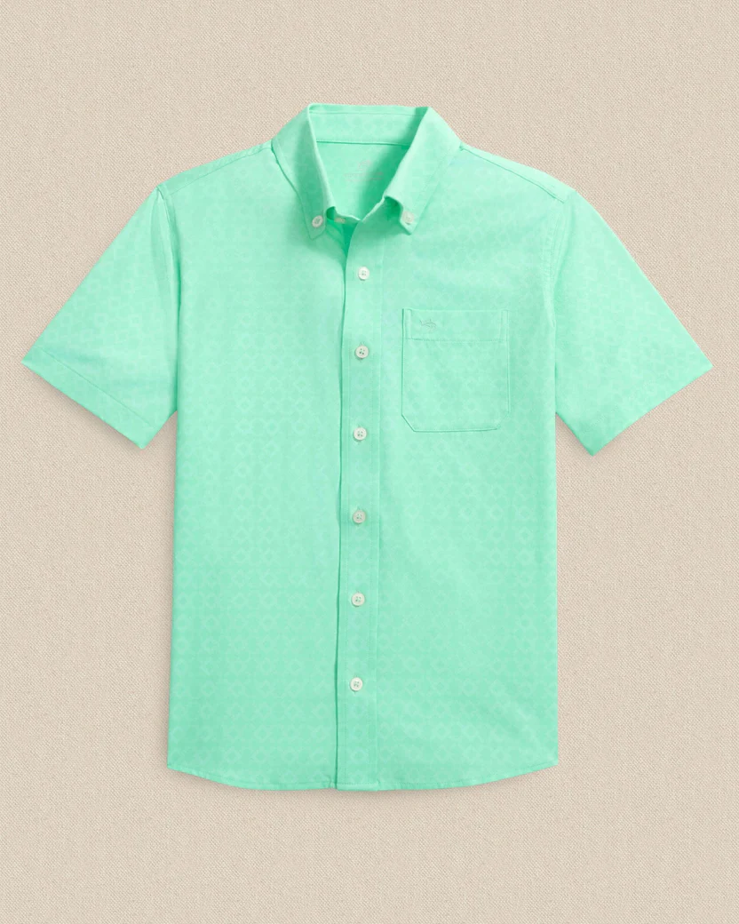 Southern Tide Youth Short Sleeve Coastal Breeze Seaside Geo Sport Shirt