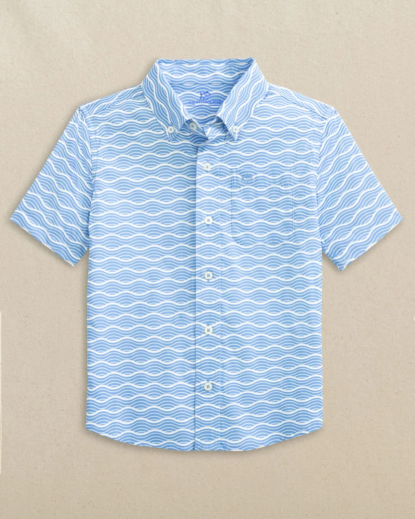 Southern Tide Youth Short Sleeve Coastal Breeze Waves Sport Shirt