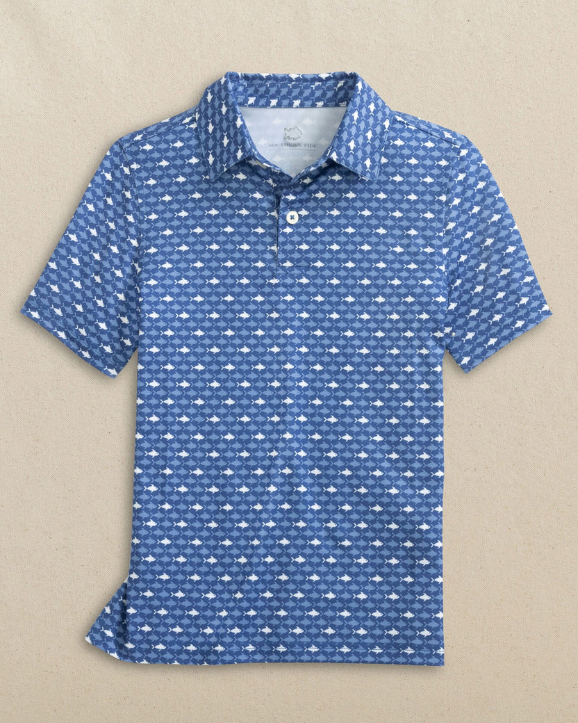 Southern Tide Youth Short Sleeve Driver Fintastic Frenzy Performance Polo