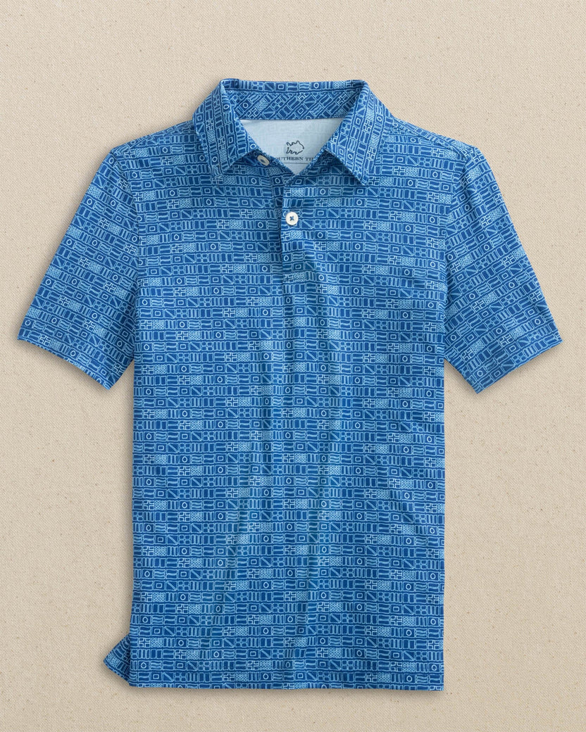 Southern Tide Youth Short Sleeve Driver Nautical Flags Performance Polo