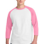 Sport-Tek Colorblock Raglan Jersey in White/ Bright Pink