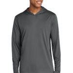 Sport-Tek Posi-UV Pro Long Sleeve Hoodie in Dark Smoke Grey