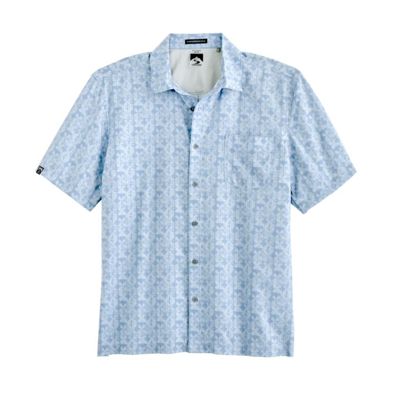 Storm Creek Men's Enthusiast 4-Way Stretch Printed Short Sleeve Outdoor Shirt in Sky Blue