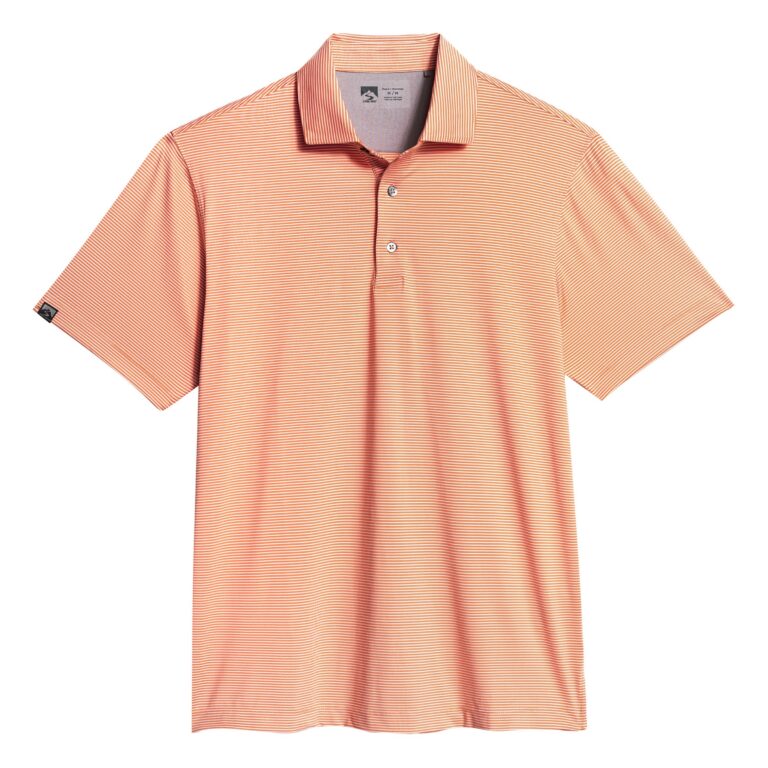 Storm Creek Men's Optimist II Microstripe Short Sleeve Polo in Melon Orange