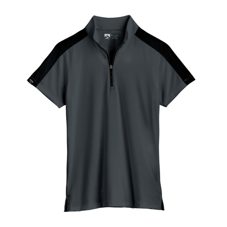 Storm Creek Women's Activator Colorblock Short Sleeve Polo in Dark Heather Gray/Black