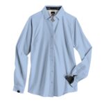 Storm Creek Women’s Influencer 4-Way Stretch Solid Woven Shirt in Oxford Blue