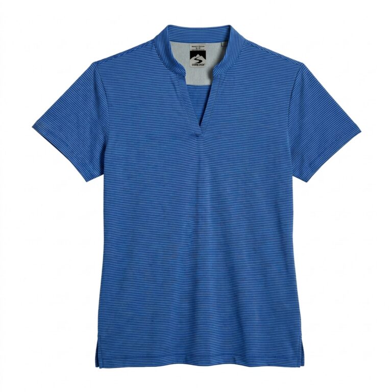 Storm Creek Women's ReLabel Optimist II Microstripe Short Sleeve Polo in Navy Blue