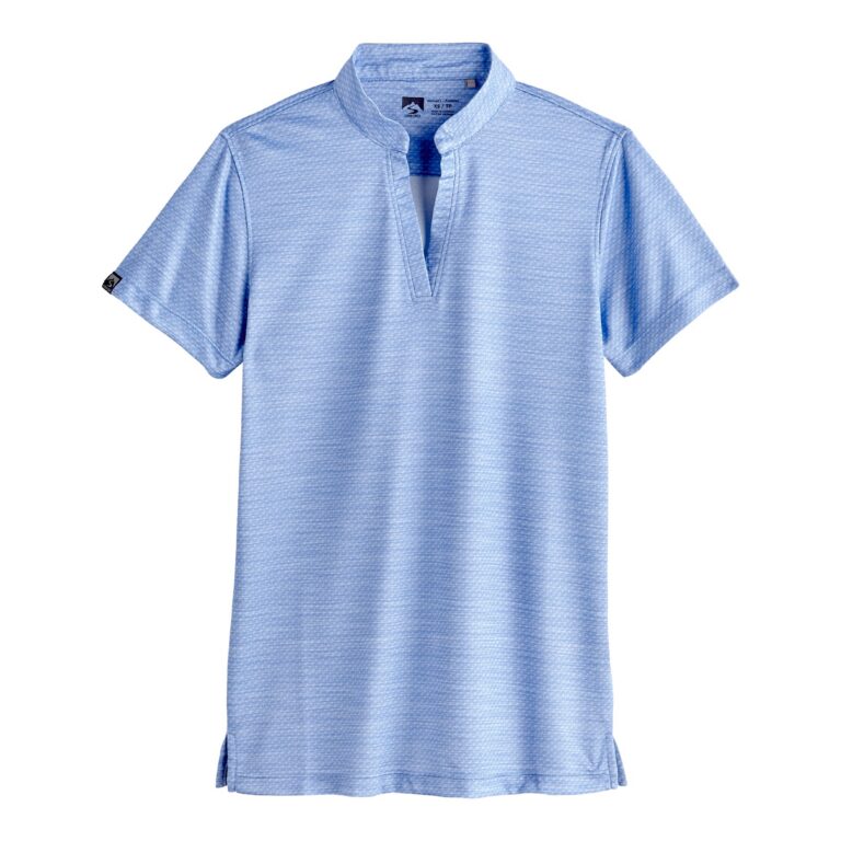 Storm Creek Women's Unwinder Printed Bamboo Short Sleeve Polo in Peri Blue