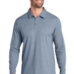 TravisMathew Oceanside Heather Long Sleeve Polo in Blue Nights Heather