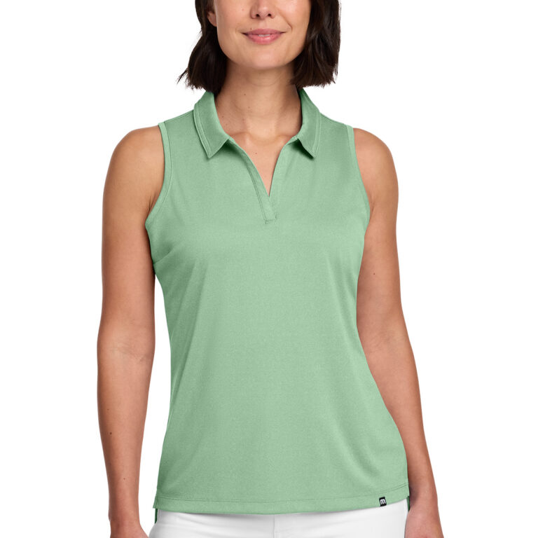 TravisMathew Women's Coto Performance Sleeveless Polo in Beryl Green Heather